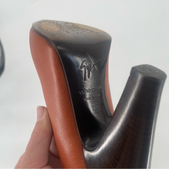 Giuseppe Zanotti Light Brown Leather Italian Wooden Heel Pumps - Picture 14 of 15